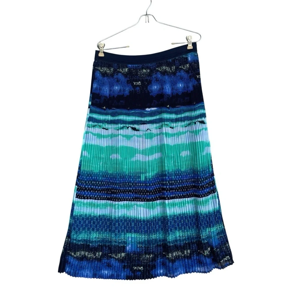Valerie Stevens Pleated Midi Skirt Women's L Multicolor Elastic Waist Minimalist